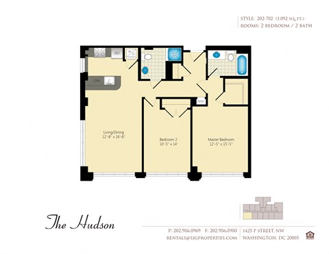 Floor plan for 2 beds, 2 baths, 1092 sqft